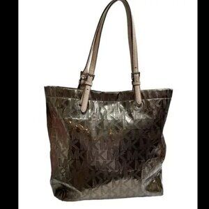 Michael Kors Metallic Patent logo tote bag purse two tone